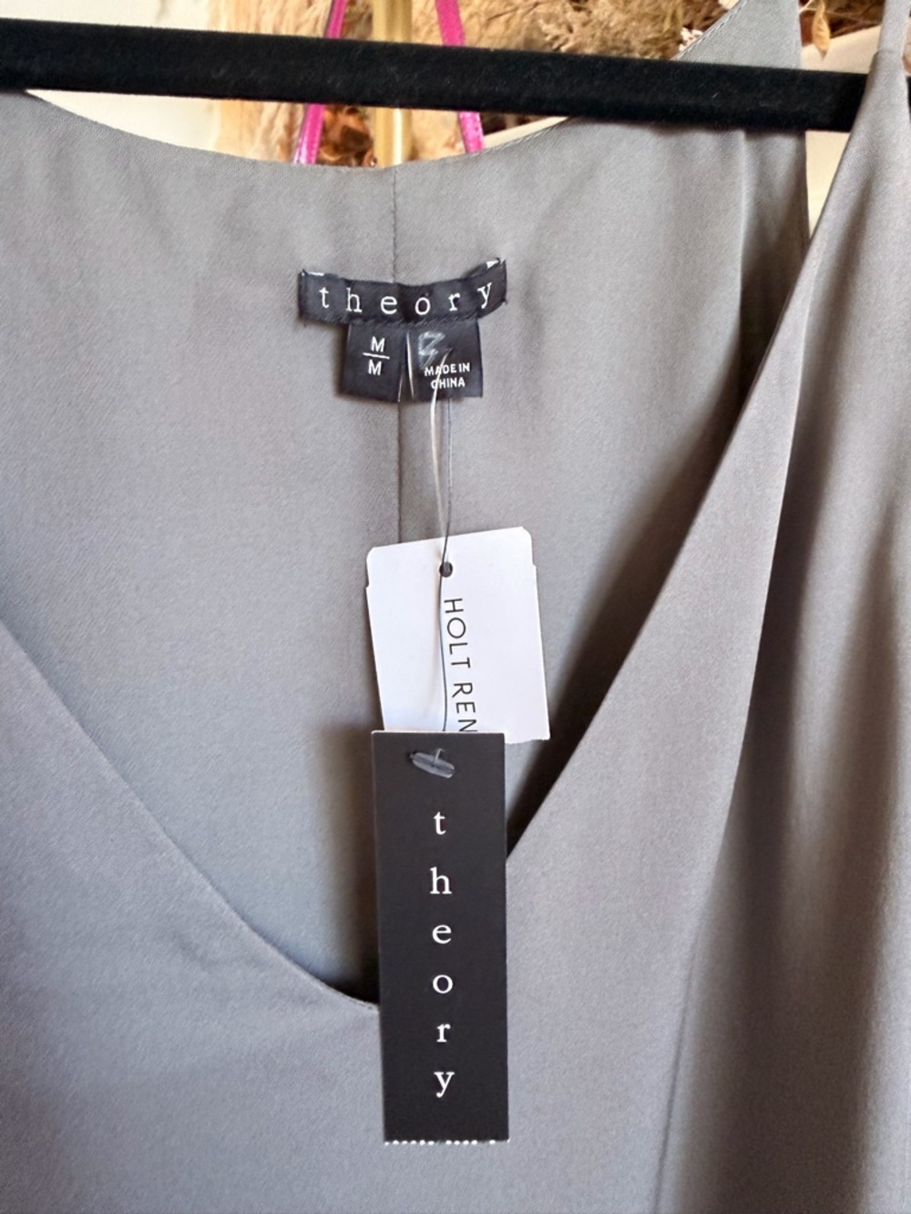 Theory Taupe-Grey Slip Dress with Spaghetti Straps - Picture 2 of 6